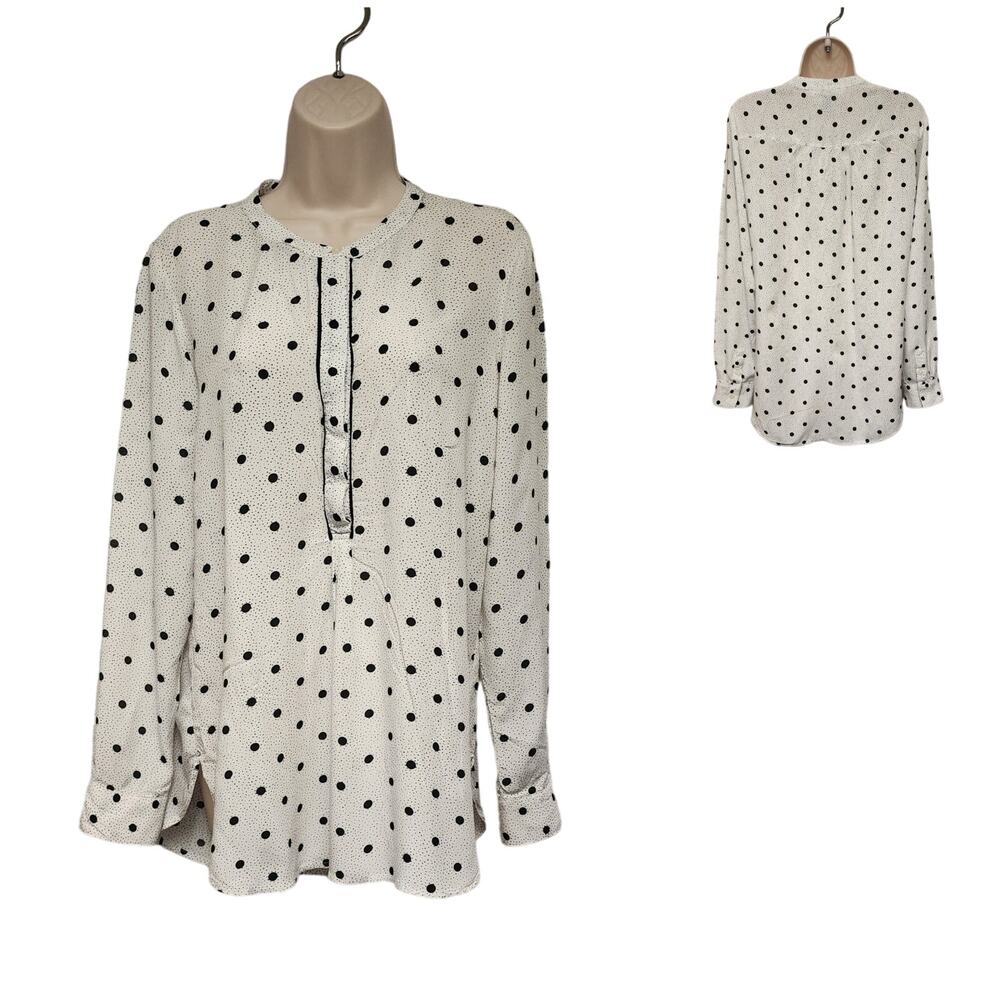 Old Navy Crew-Neck Polka-Dots Long Sleeve Black/White Blouse Size Medium